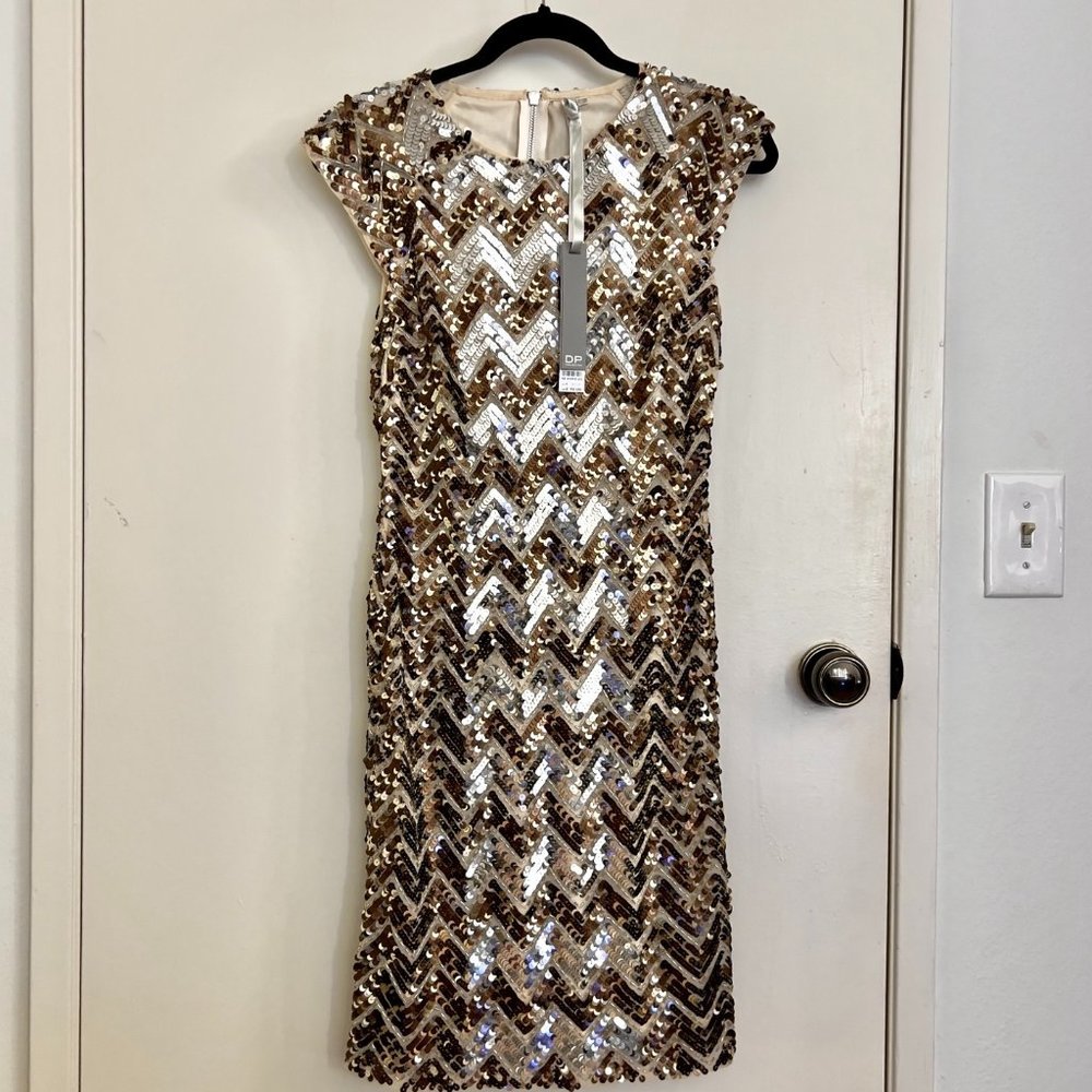 Never Worn Round Neck Beaded Gold Cocktail Dress